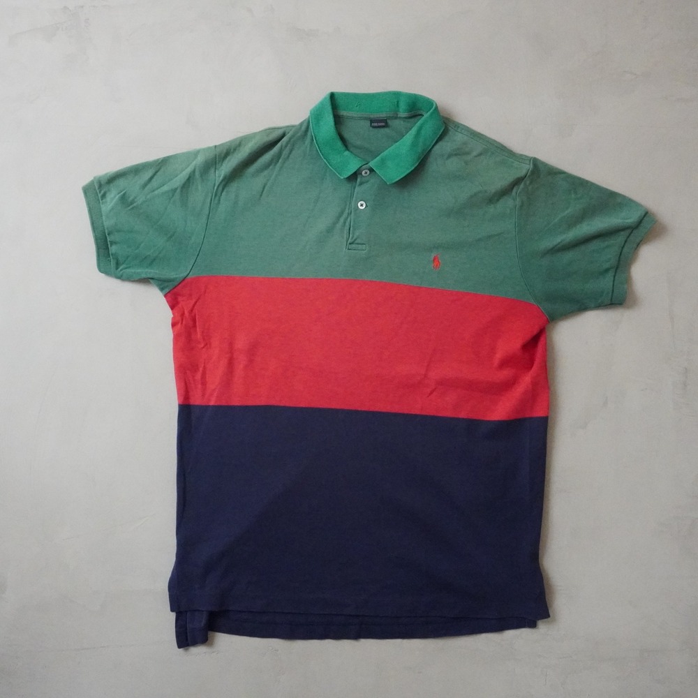 Vintage Ralph Lauren Polo Shirt Large Mens 90s Colorblock Green Red Navy USA